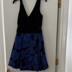 Elegant Black and Blue Floral Dress